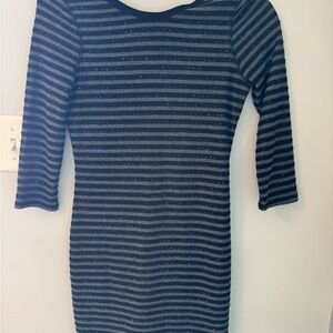 Express Black and Gray Striped Long Sleeve Dress